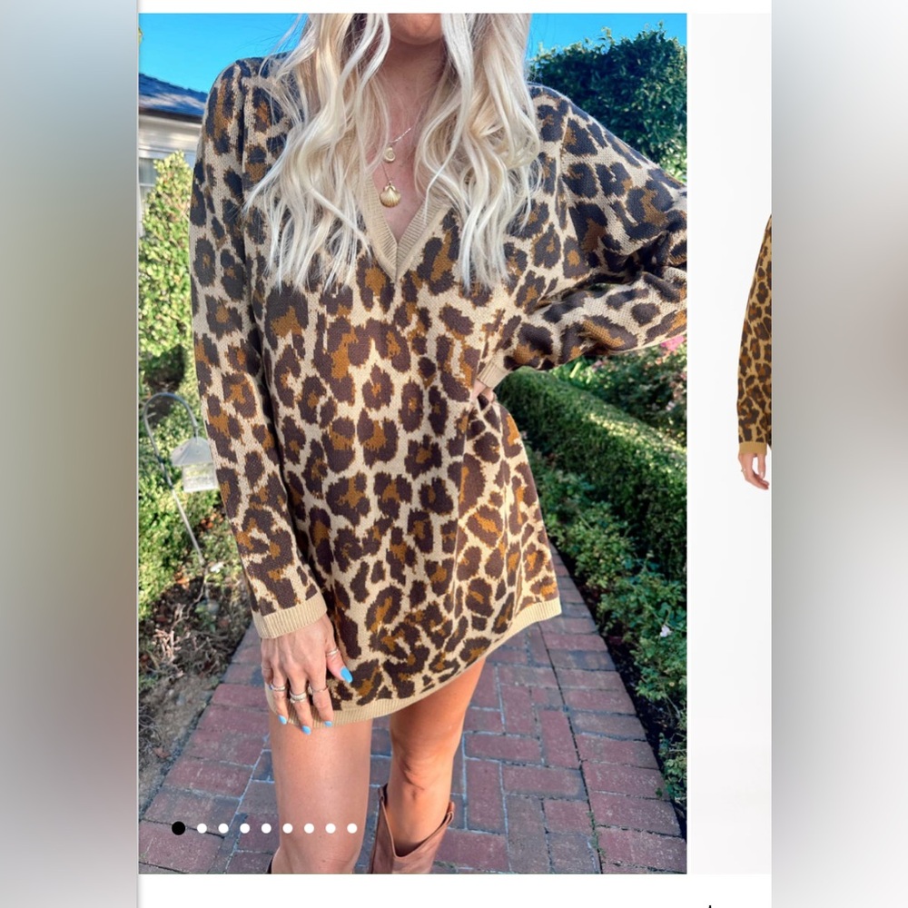 show Me Your MuMu Hartford leopard sweater dress size large NWT - Picture 2 of 6